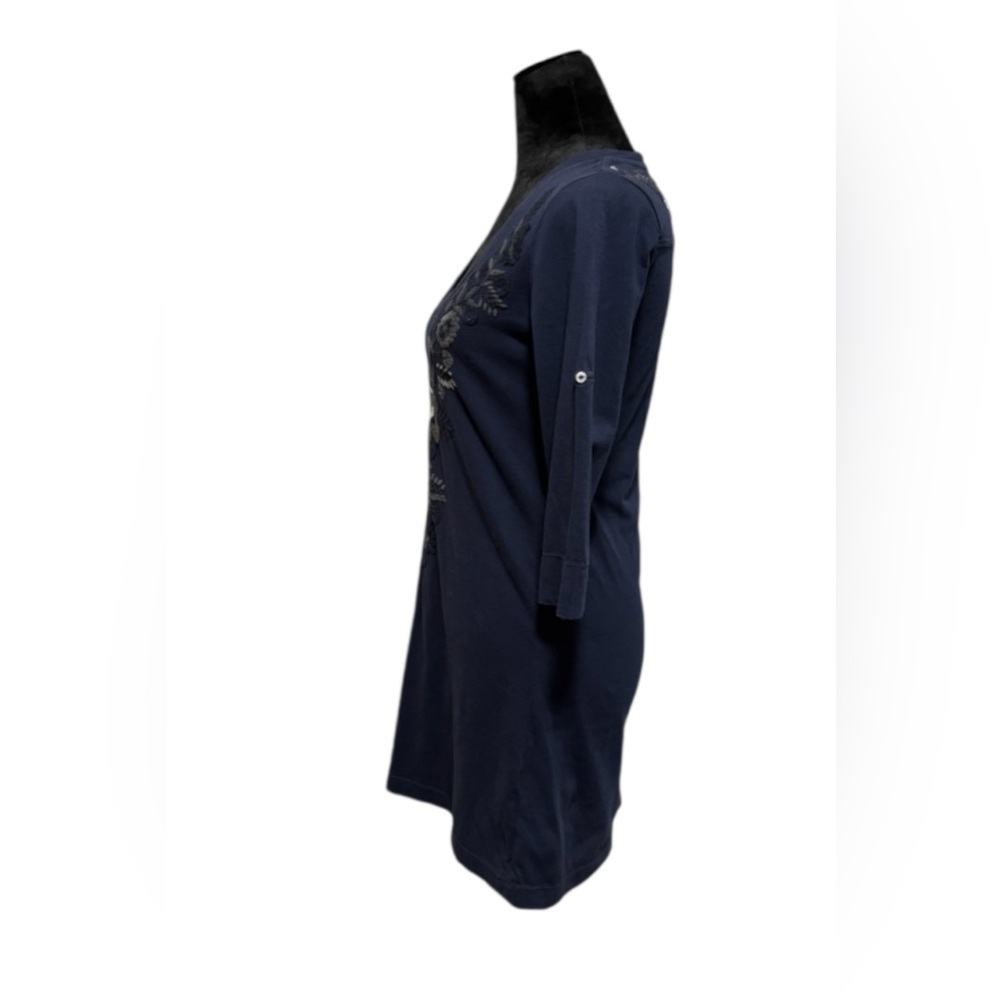 Johnny Was‎ Los Angeles Embroidered Floral Tunic Top Bohemian Chic Navy - Picture 2 of 6
